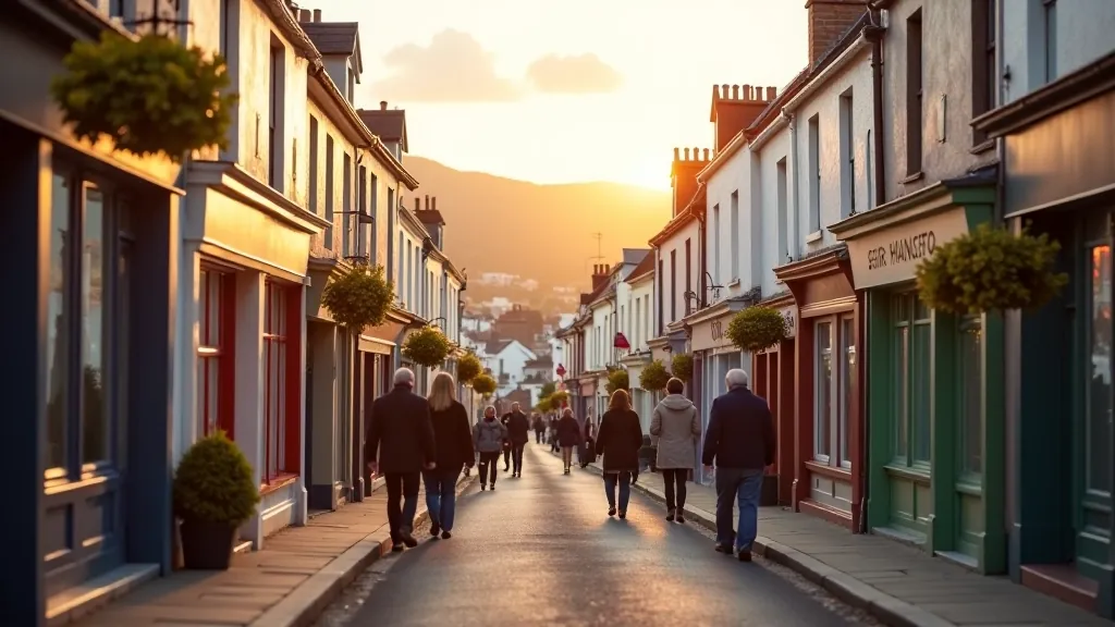 Howth village main street with traditional Irish buildings, colourful shop fronts, and local atmosphere